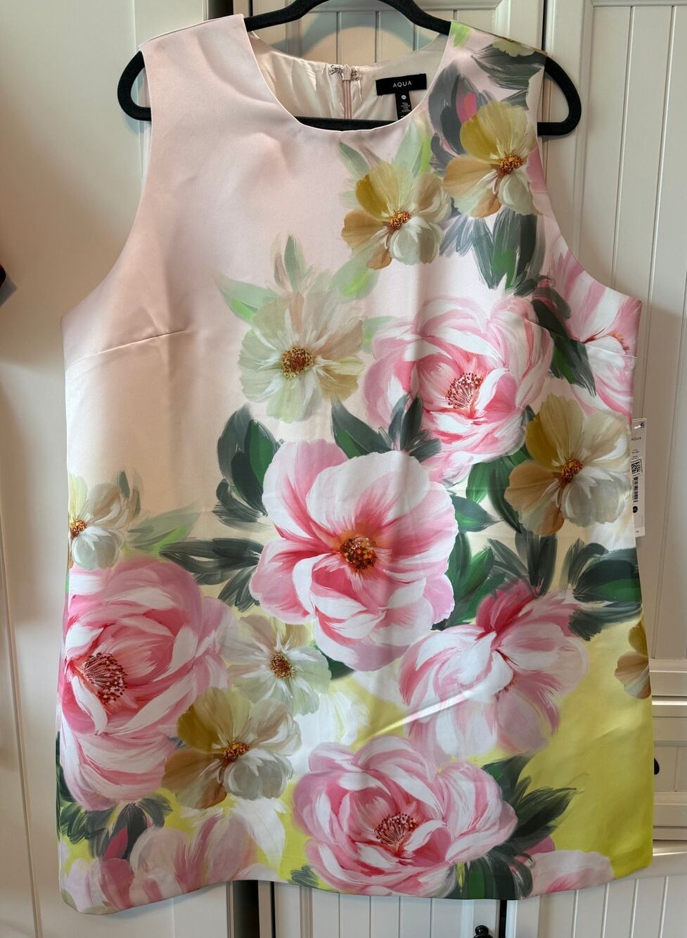 AQUA Placed pink floral mini shift dress XL NWT